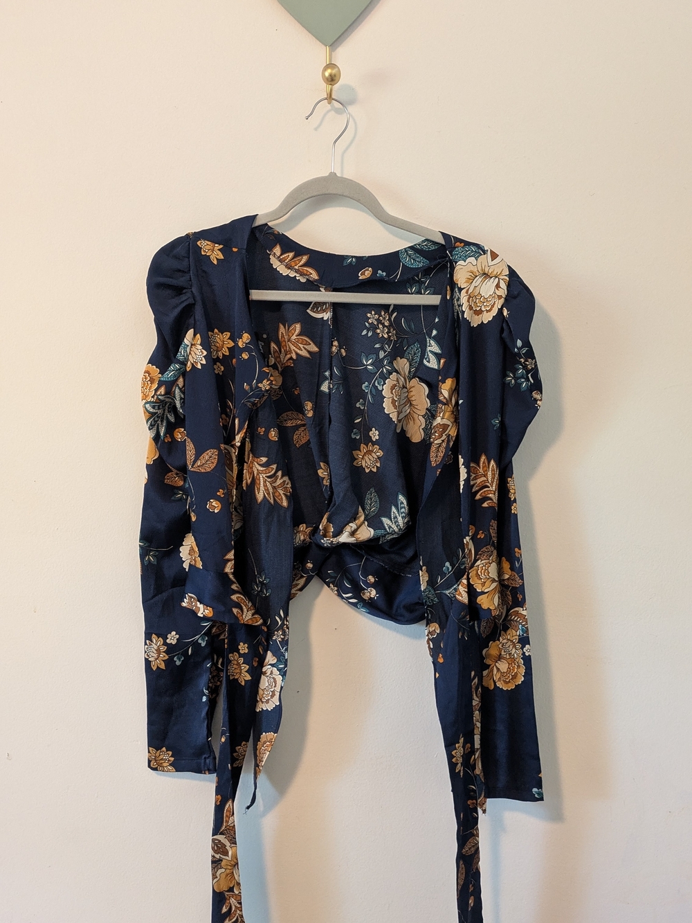 Navy Floral Tie-Front Blouse